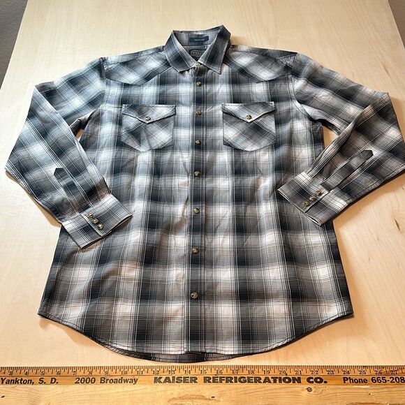 Pendleton Frontier Plaid Snap Buttons Long Sleeve Button Up Shirt Men's Size M - Picture 1 of 5